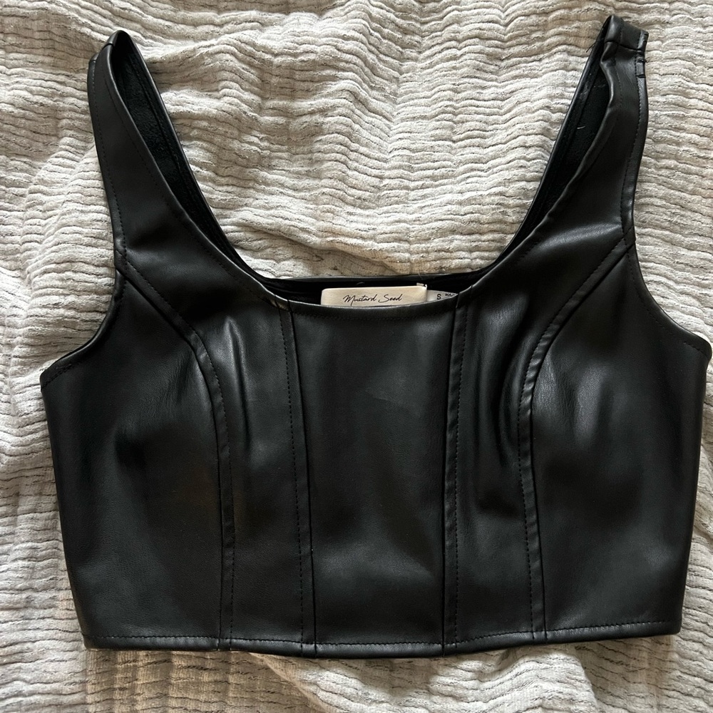 Leather crop top “mustard seed”